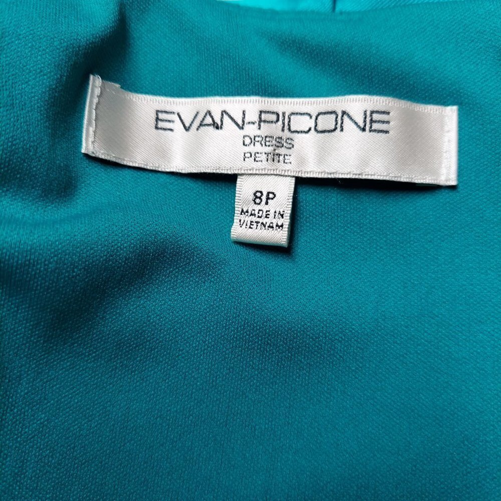 Evan-Picone Petite Green Satin Ruffle Neck Sleeveless Formal Sheath Dress - Picture 6 of 8